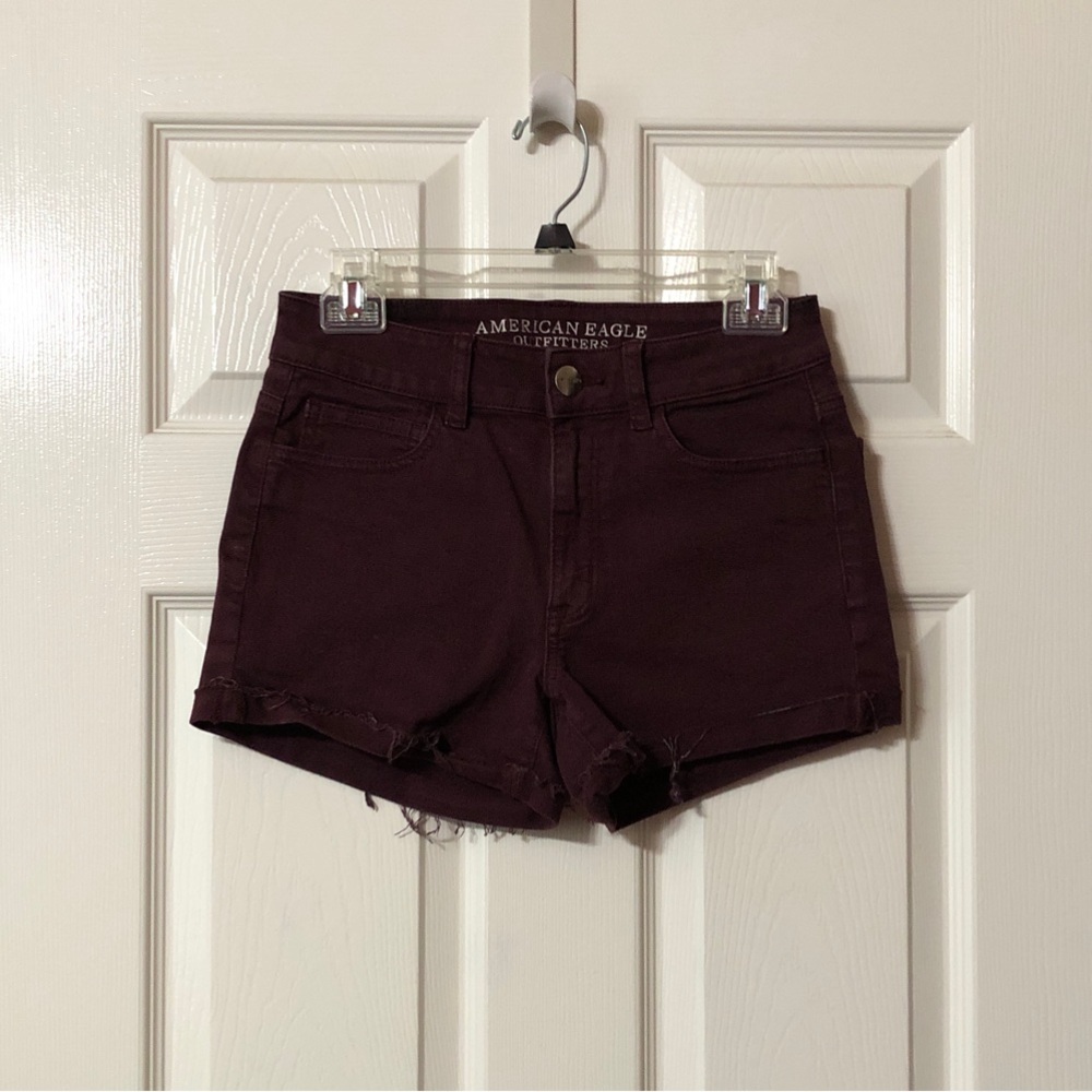 American Eagle Size 6 Shorts Super Super Stretch Burgundy Denim